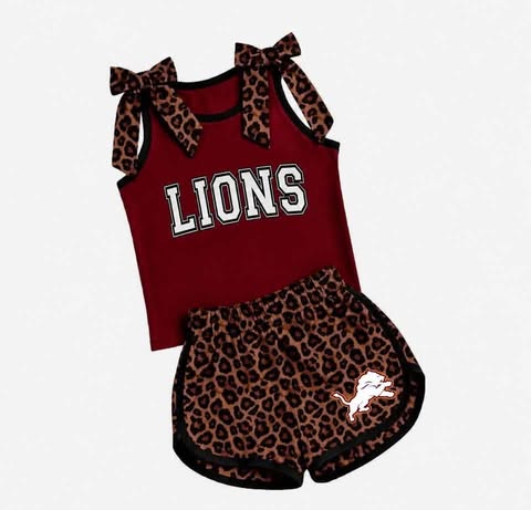 Preorder (moq 5)Baby Girls Lions Bows Leopard Shirts Shorts Clothes Sets