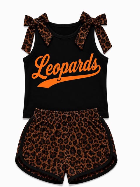 Preorder (moq 5)Baby Girls Leopard Bows Leopard Shirts Shorts Clothes Sets