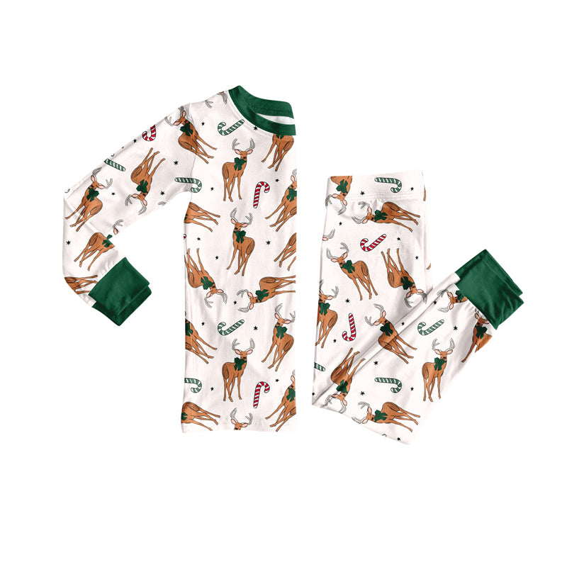 Preorder (moq 20)Baby Boys Bamboo Deer Candy Cane Christmas Pajamas Sets