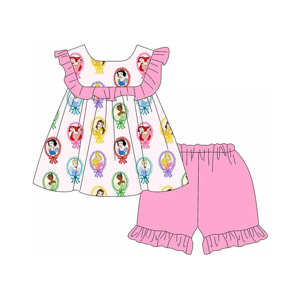 Preorder (moq 5)Baby Girls Princess Mirror Tunic Ruffle Shorts Clothes Sets