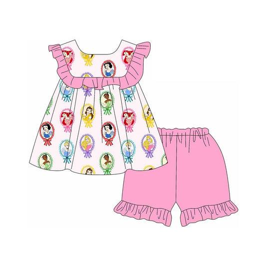 Preorder (moq 5)Baby Girls Princess Mirror Tunic Ruffle Shorts Clothes Sets