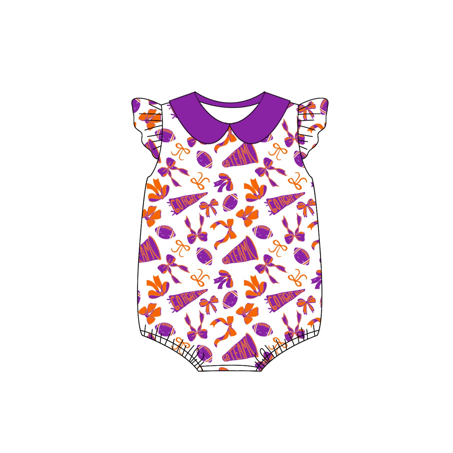 preorder(moq 5)Baby Infant Girls Orange Pink Team Bow Flutter Sleeve Rompers
