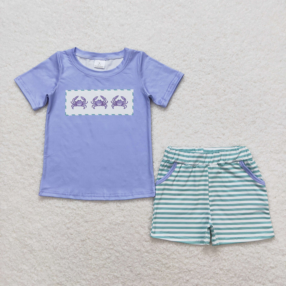 Baby Boys Blue Crabs Sibling Brother Rompers Shorts Clothes Sets