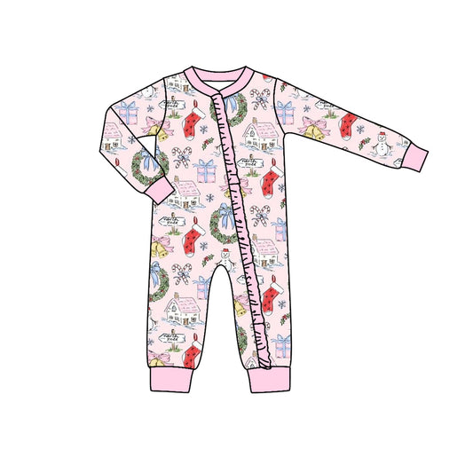 Baby Girls Pink Christmas Gifts Zip Long Sleeve Rompers Preorder(moq 5)