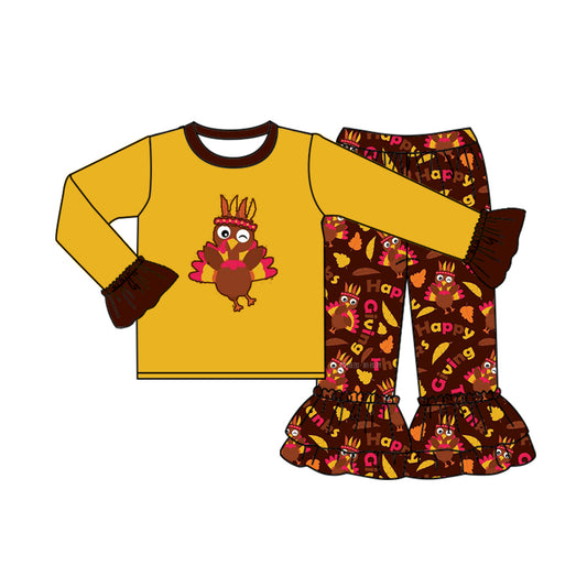 Baby Girls Thanksgiving Turkey Top Ruffle Pants Clothes Sets Preorder(moq 5)