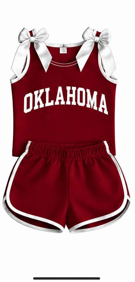 Preorder (moq 5)Baby Girls Oklahoma White Bows Wine Shirts Shorts Clothes Sets