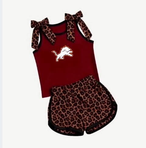 Preorder (moq 5)Baby Girls Wine Lions Bows Leopard Shirts Shorts Clothes Sets