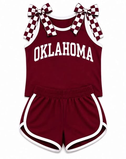 Preorder (moq 5)Baby Girls Oklahoma Bows Wine Shirts Shorts Clothes Sets
