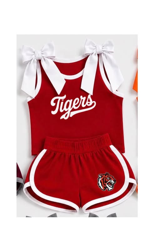 Preorder (moq 5)Baby Girls Red Tigers Bows Shirts Shorts Clothes Sets