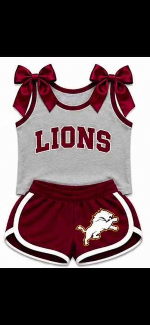 Preorder (moq 5)Baby Girls Lions Grey Team Bows Shirts Shorts Clothes Sets