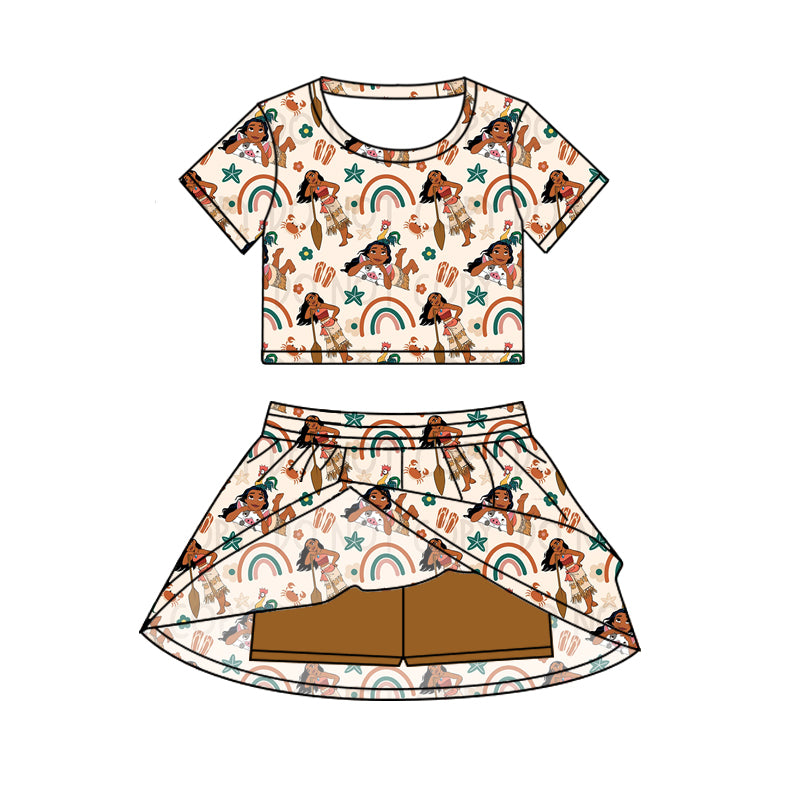 Preorder (moq 5)Baby Girls Island Princess Cartoon Top Skirt Skort Sets