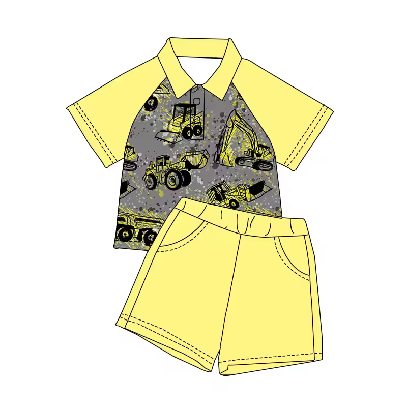 Baby Boys Digger Buttons Top Shorts Clothes Sets preorder (moq 5)