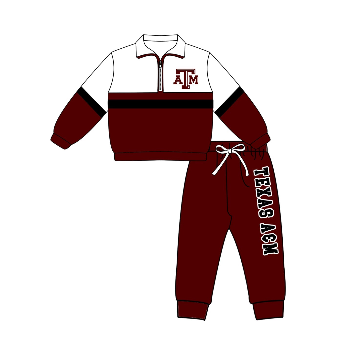 Preorder (moq 5)Baby Boys Texas A&M Zip Pullovers Top Jogger Pants Team Clothes Set