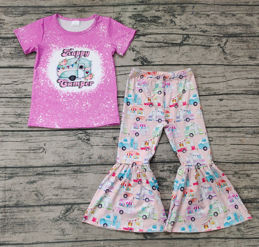 Baby Girls Happy Camper Top Bell Bottom Pants Clothes Sets