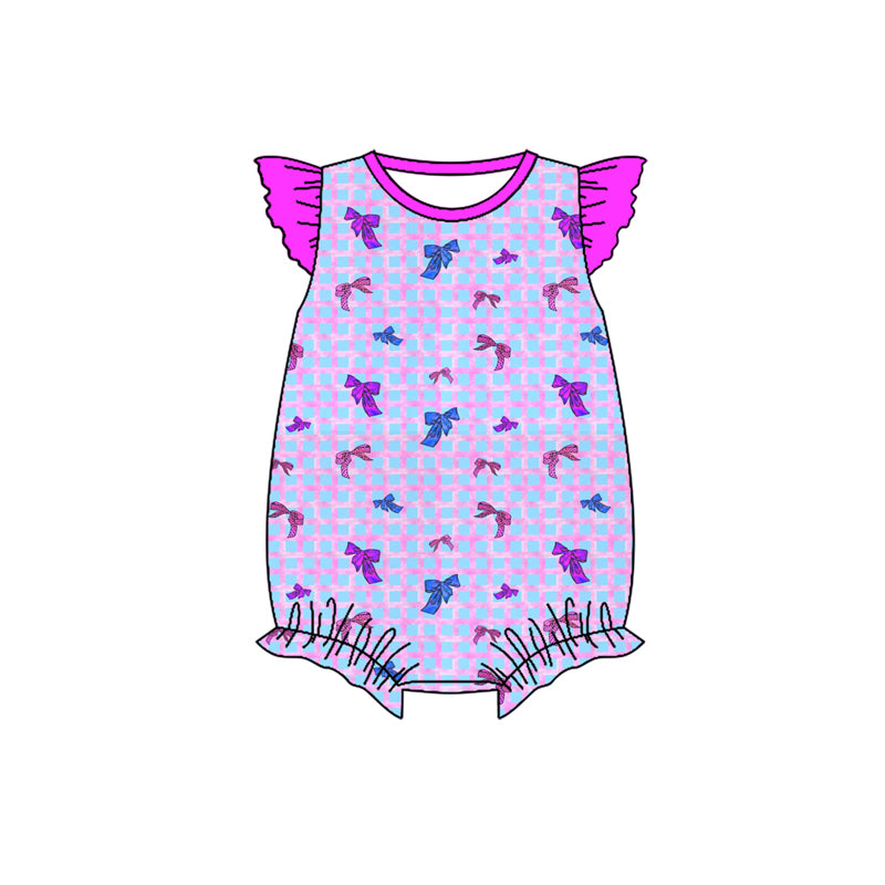 Preorder(moq 5)Baby Infant Girls Checkered Bows Rompers