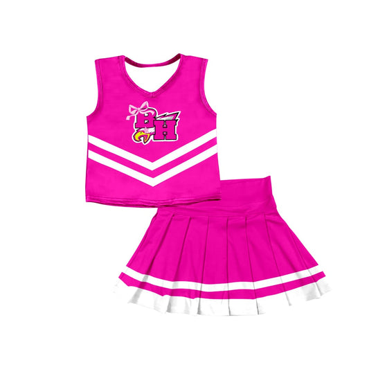 Preorder (moq 8)Baby Girls Pink Eagle Cheer Team Top Skort Shorts Clothes Sets