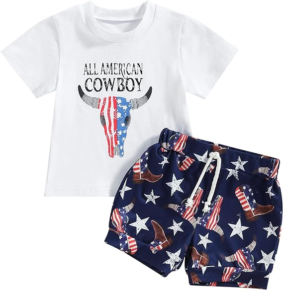 Baby Boys All American Cowboy Shirt 4th Of July Stars Shorts Clothes Sets preorder (moq 5)