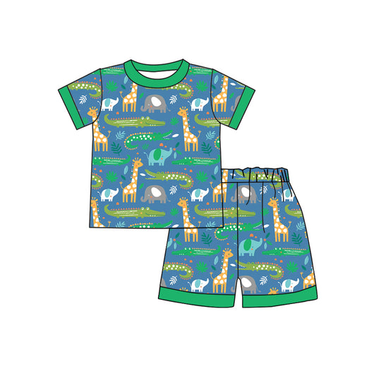 Preorder (moq 5)Baby Boys Green Top Giraffe Shorts Pajamas Clothes Sets