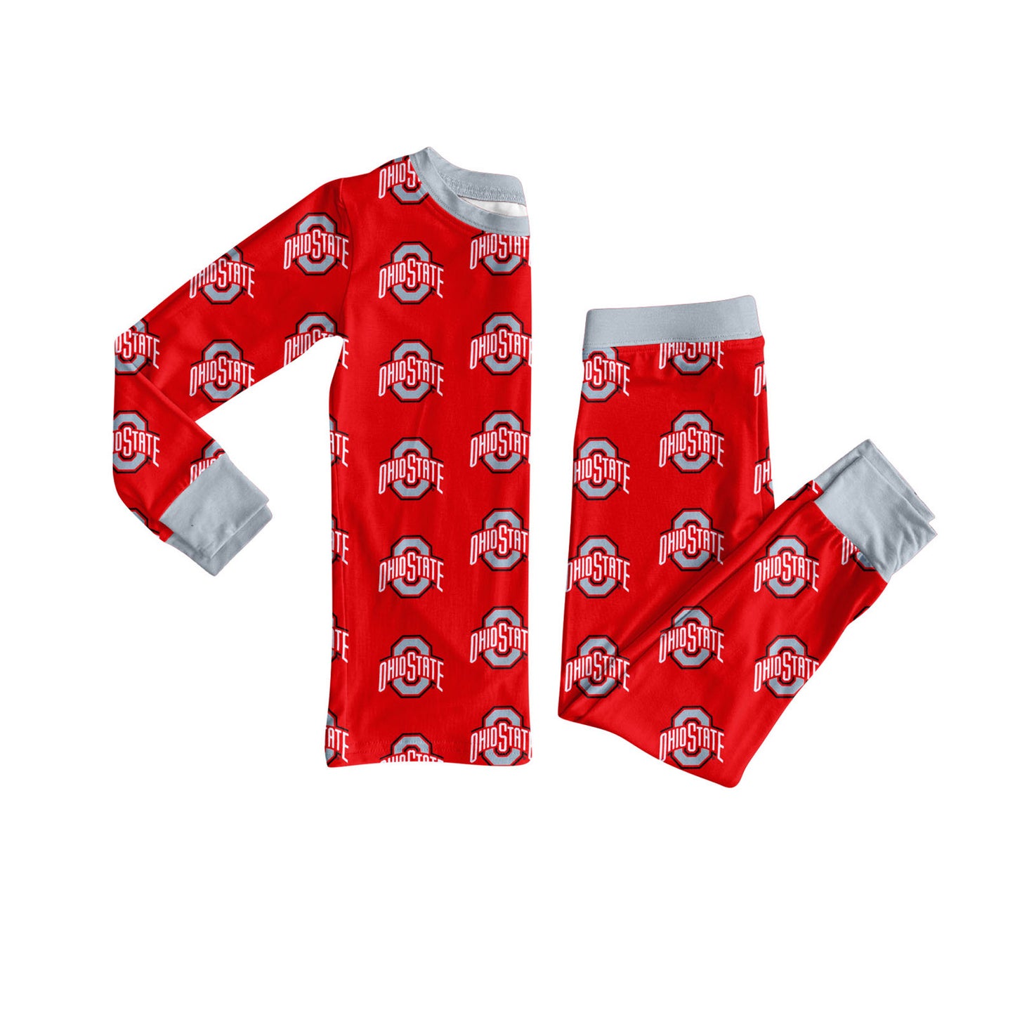 Preorder (moq 5)Baby Girls Red Long Sleeves Team Ohiostate Plaid Top Pants Pajamas Set