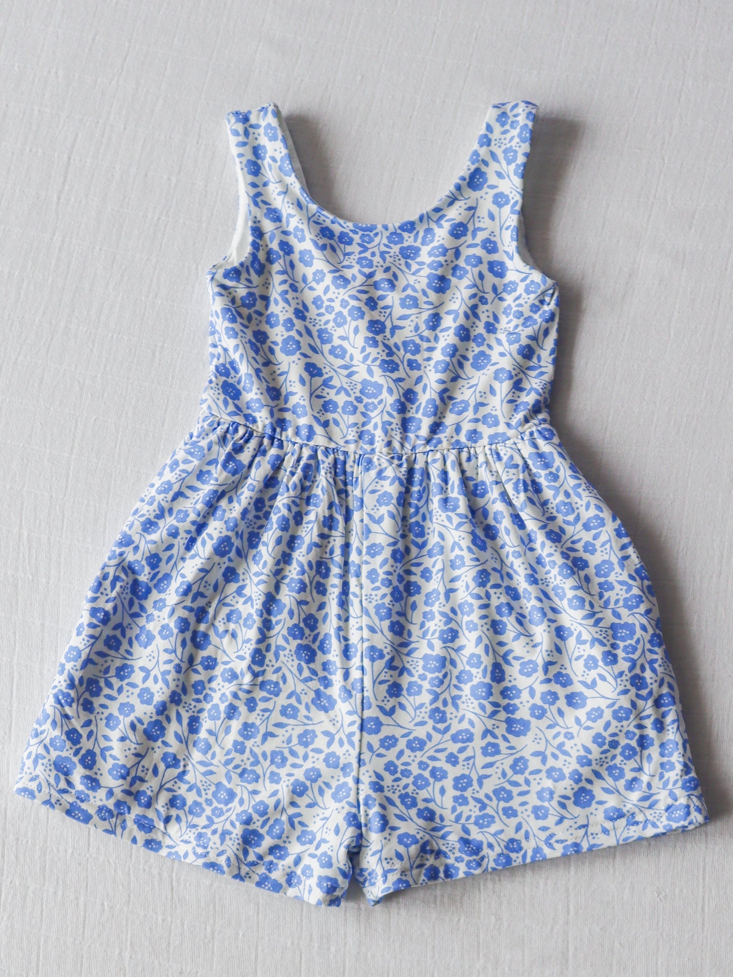 Baby Girls Blue Small Flowers Straps Jumpsuits Preorder (moq 5)