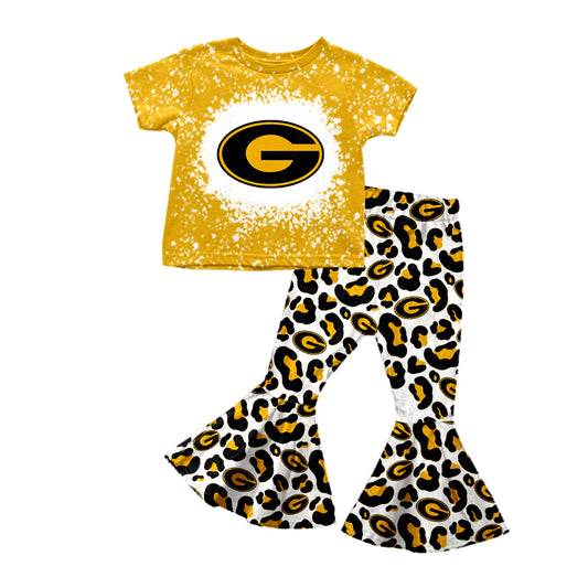 Baby Girls G Shirt Top Leopard Bell Bottom Pants Clothing Sets Preorder(moq 5)
