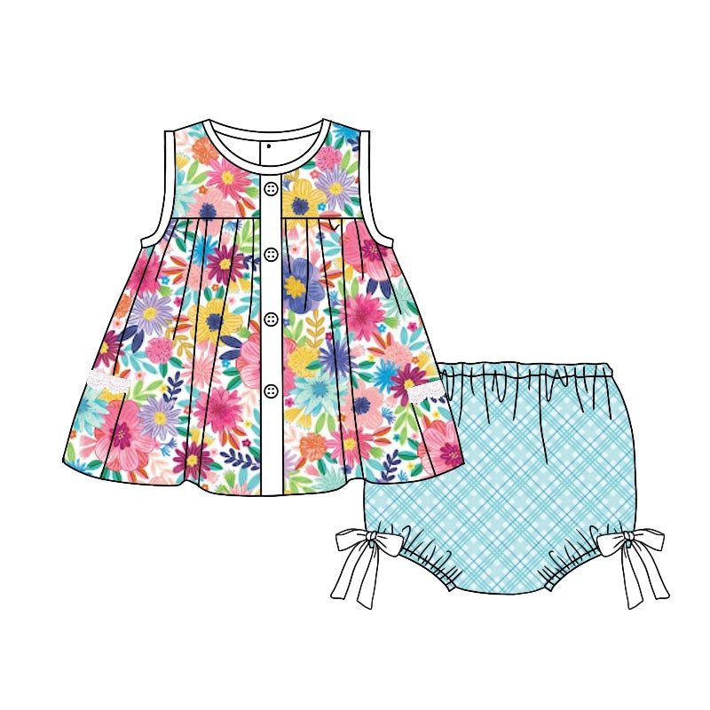 Baby Girls Toddler Spring Flowers Tunic Top Bummie Sets preorder(moq 5)