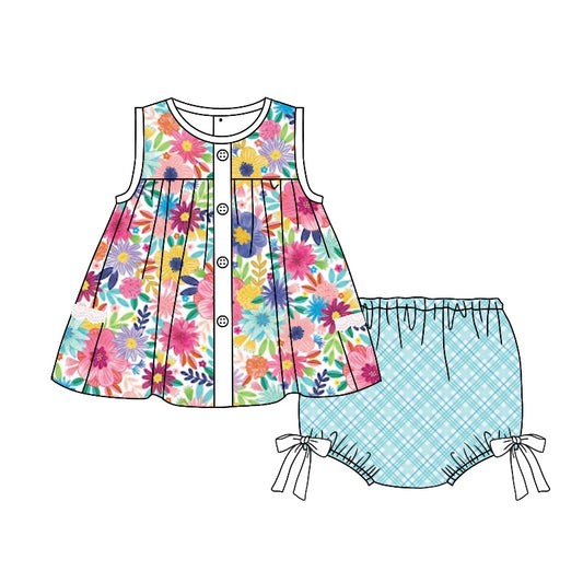 Baby Girls Toddler Spring Flowers Tunic Top Bummie Sets preorder(moq 5)