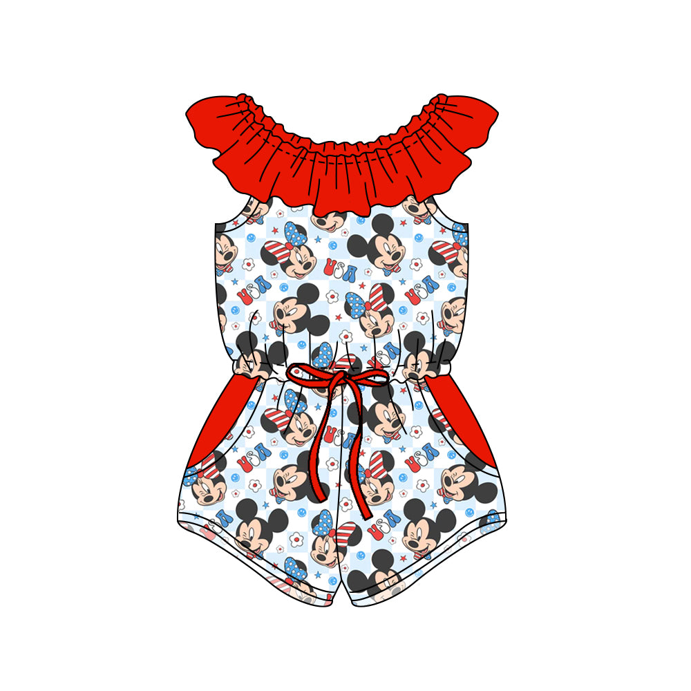 Baby Girls 4th Of July Red Pockets Shorts Jumpsuits preorder (moq 5)