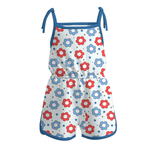 Baby Girls 4th Of July Flowers Straps Summer Jumpsuits preorder(moq 5)