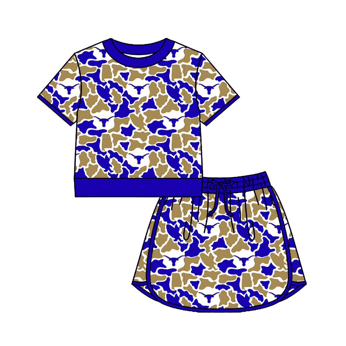 Preorder (moq 5)Baby Girls Colorful Camo Shirt Top Skirt Short Team Clothes Set