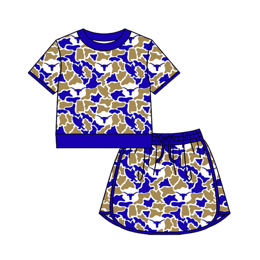 Preorder (moq 5)Baby Girls Colorful Camo Shirt Top Skirt Short Team Clothes Set
