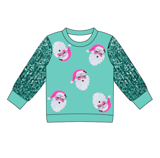 Preorder (moq 5)Baby Girls Green Long Sleeves Santa Tee Shirts Top