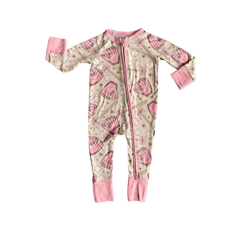 Preorder (moq 20)Baby Girls Bamboo Baseballs Stars Team Zippy Footie Rompers