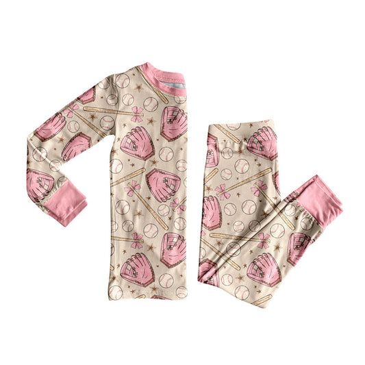 Preorder (moq 20)Baby Girls Bamboo Baseballs Stars Team Pajamas Sets