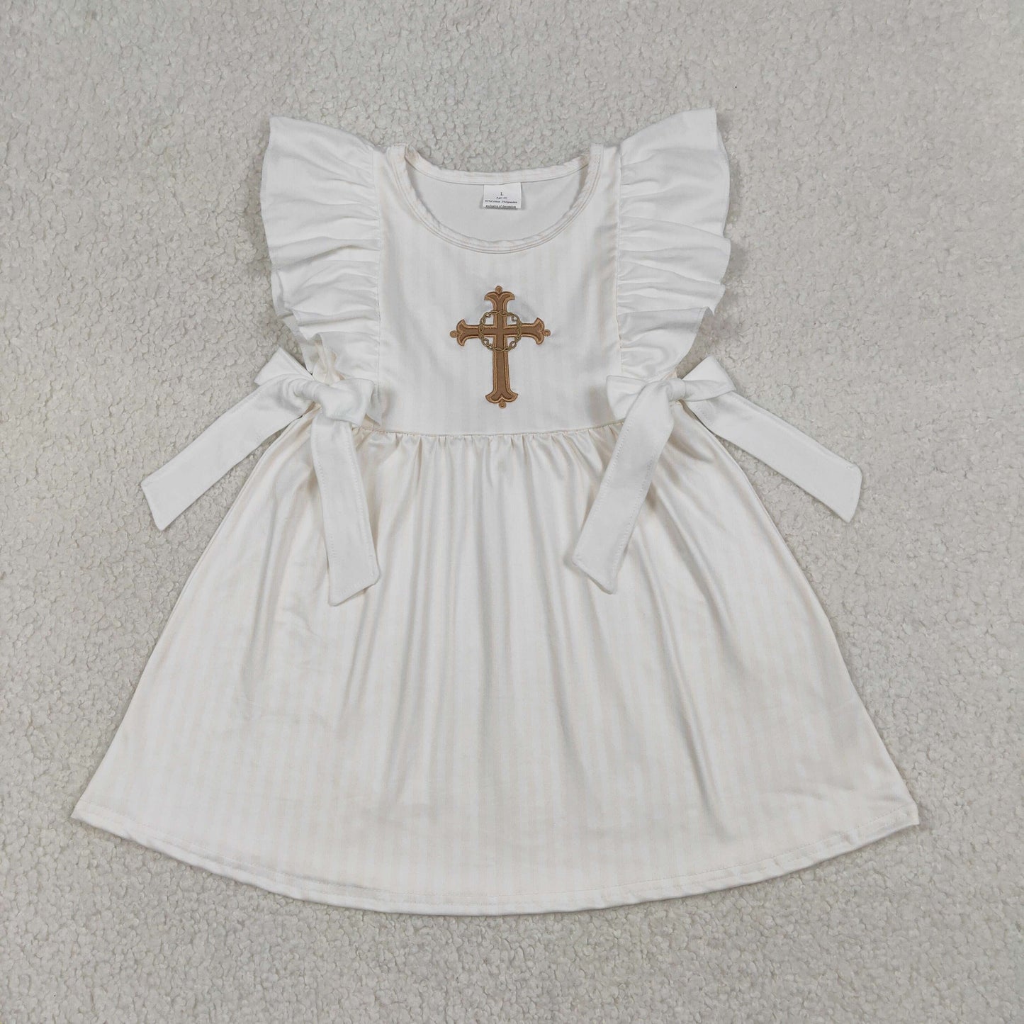 Embroidery Cross Baby Girls Bows Easter Knee Length Dresses