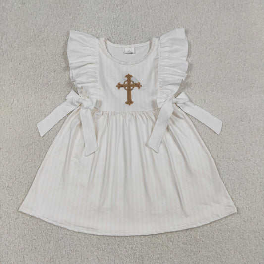 Embroidery Cross Baby Girls Bows Easter Knee Length Dresses