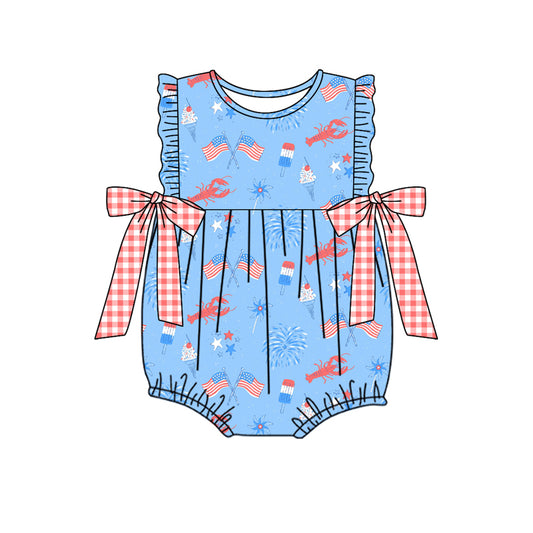 Preorder(moq 5)Baby Infant Girls 4th Of July Flag Crawfish Rompers