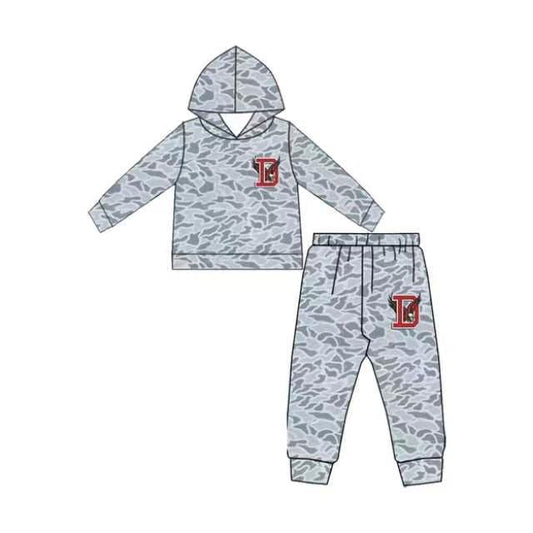 Preorder(moq 5)Baby Boys Grey Camo Hooded D Pants Team Clothes Sets