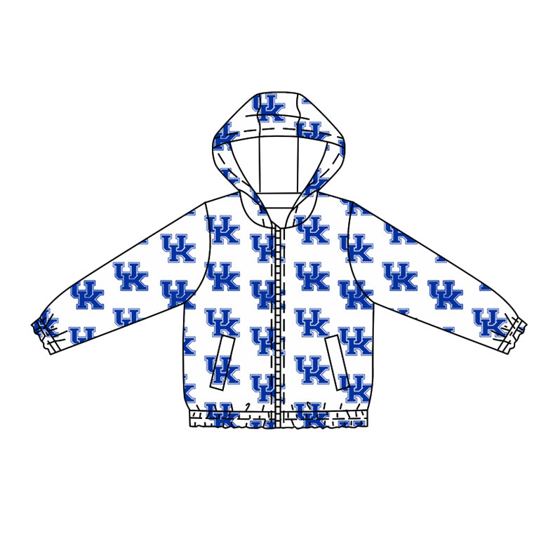 Preorder (moq 5)Baby Boys Long Sleeves Blue UK Plaid Pockets Zipper Hoodies Top