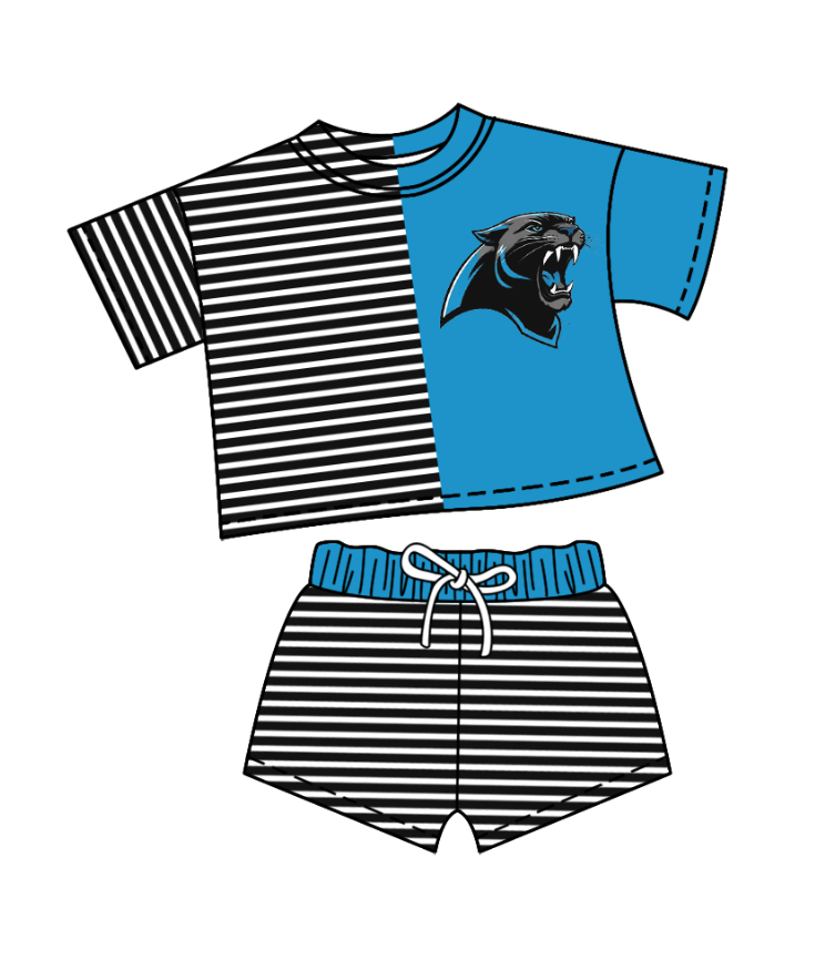 Preorder (moq 5)Baby Girls Black Stripe Leopard Top Shorts Team Clothes Sets