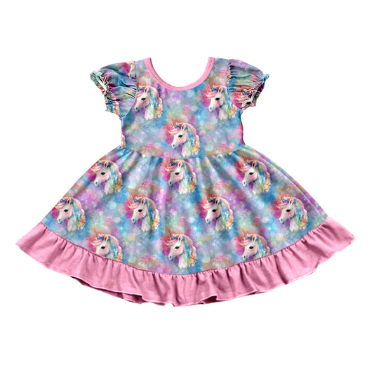 Baby Girls Tie Dye Unicorn Colorful Knee Length Dresses preorder(moq 5)