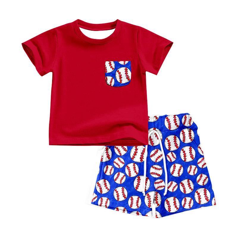 Baby Girls Red Pocket Shirts Baseball Shorts Clothes Sets Preorder(moq 5)