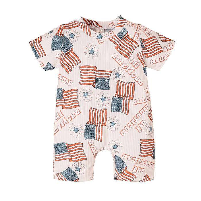 Baby Infant Boys Flags 4th Of July Short Sleeve Rompers preorder(moq 5)