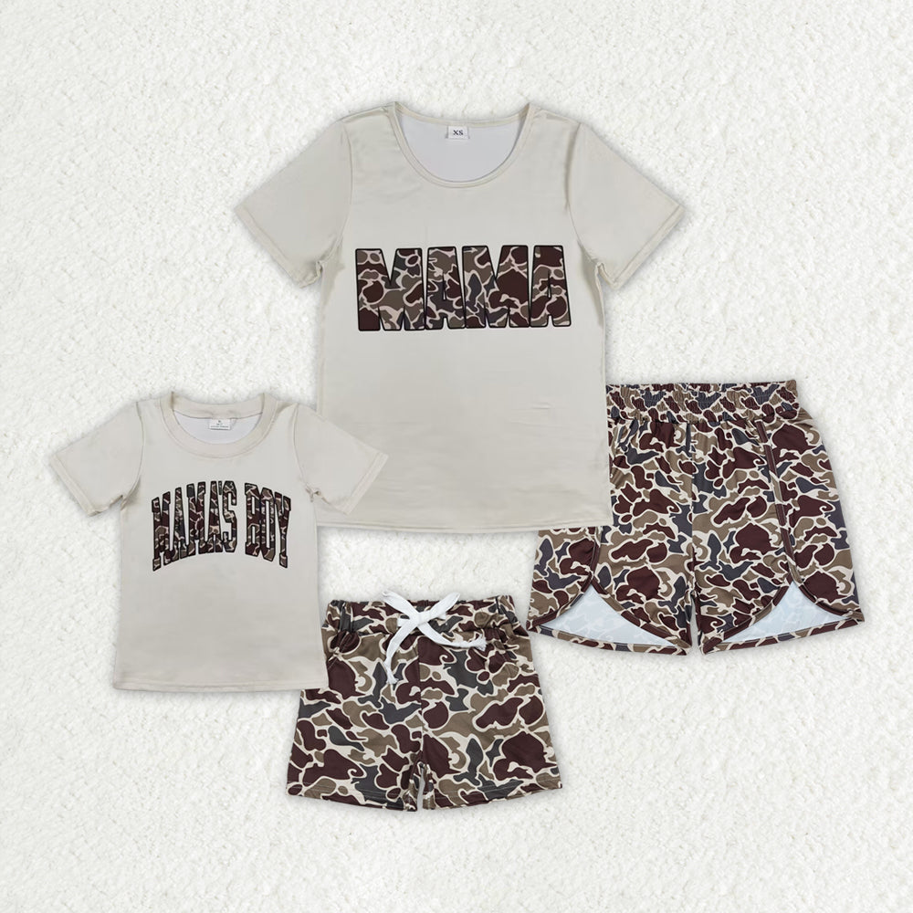 Mama and Me Baby Boys Dark Khaki Camo Mama's Boy Top Shorts Clothes Sets