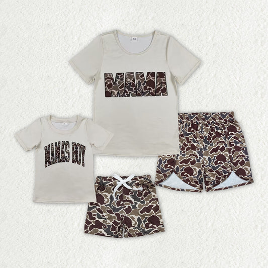 Mama and Me Baby Boys Dark Khaki Camo Mama's Boy Top Shorts Clothes Sets