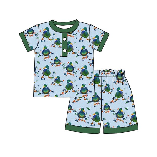 Baby Boys Green Short Sleeve Tee Top Duck Shorts Pajamas Clothes Sets Preorder(moq 5)