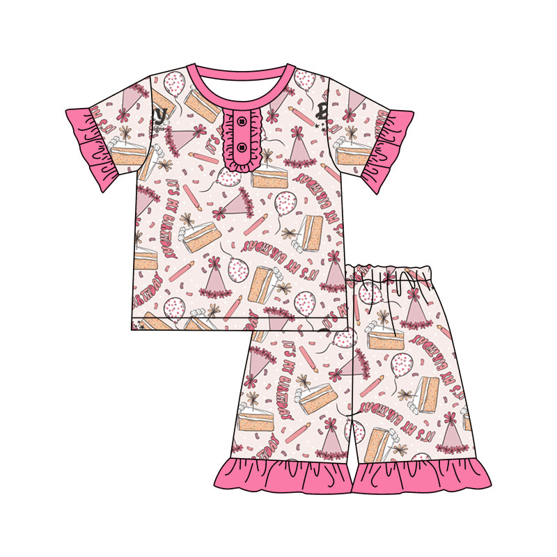 Baby Girls Happy Birthday Shirts Shorts Pajamas Clothes Sets preorder(moq 5)