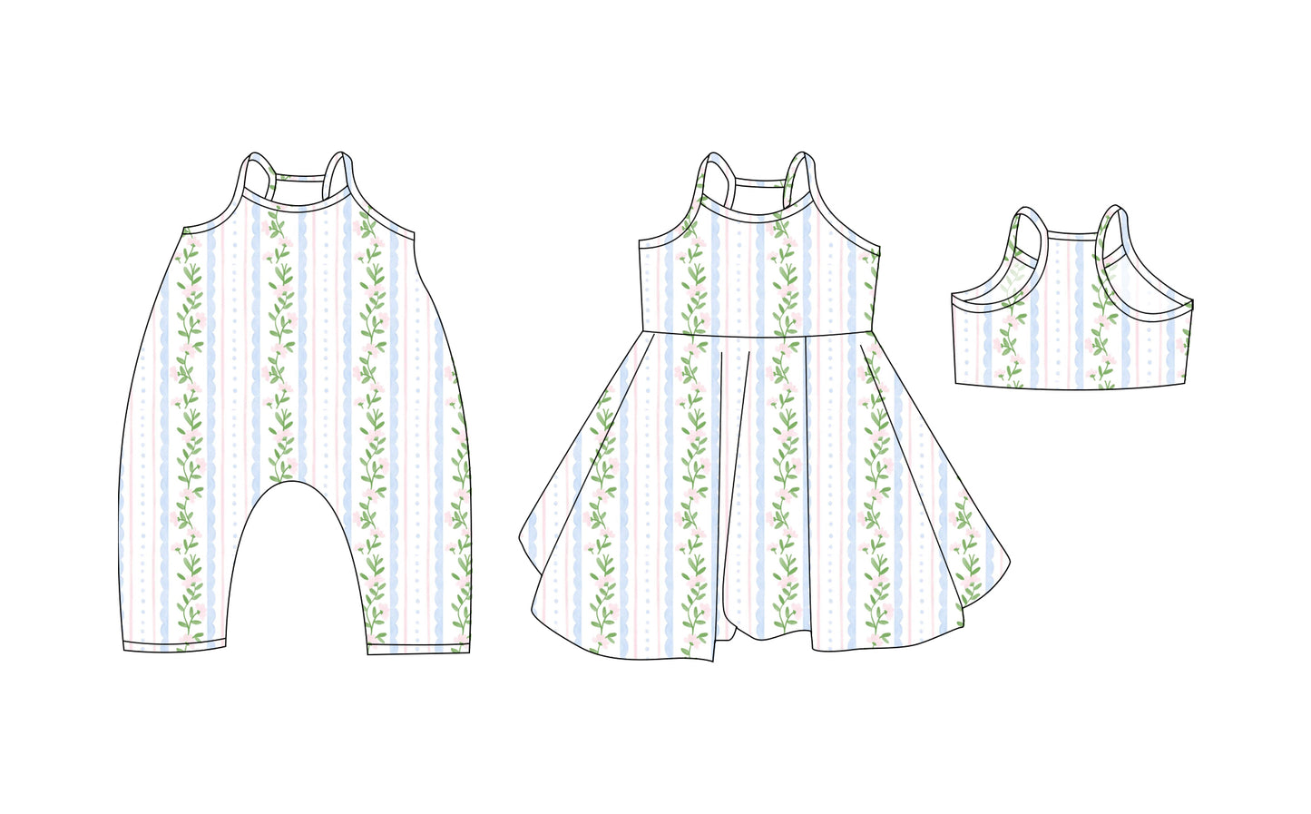 Preorder moq 5 Custom Baby Girls Strap Floral Stripe Knee Length Dresses Romper