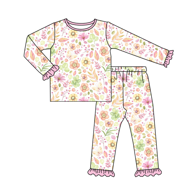 Baby Girls Pink Flowers Shirt Top Pants Pajamas Clothes Sets preorder(MOQ 5)