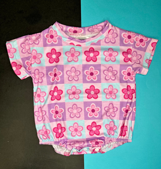 Baby Girls Pink Flowers Short Sleeve Rompers preorder(moq 5)